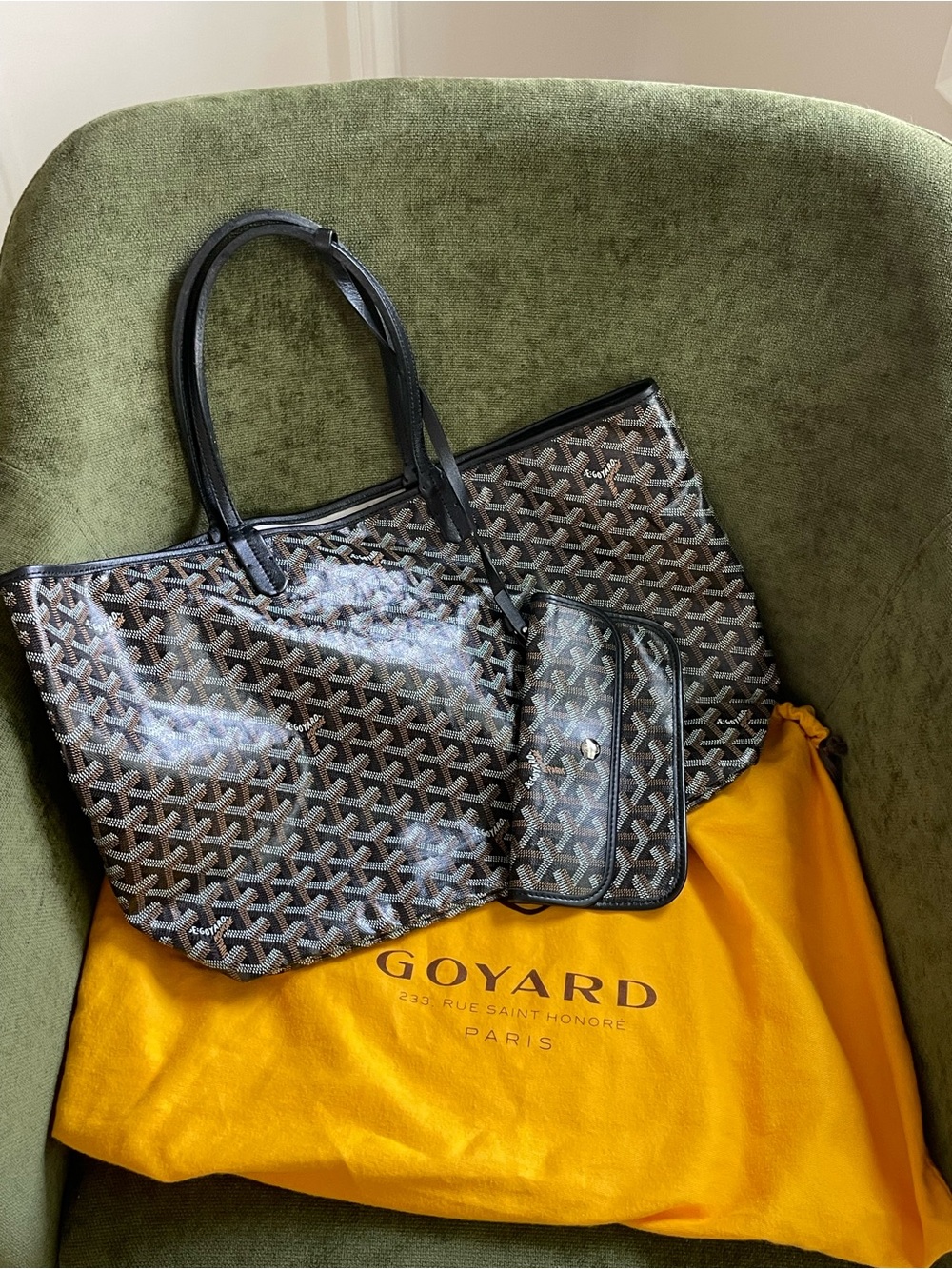Goyard St Louis PM Black & Brown Patterned Canvas Tote Bag